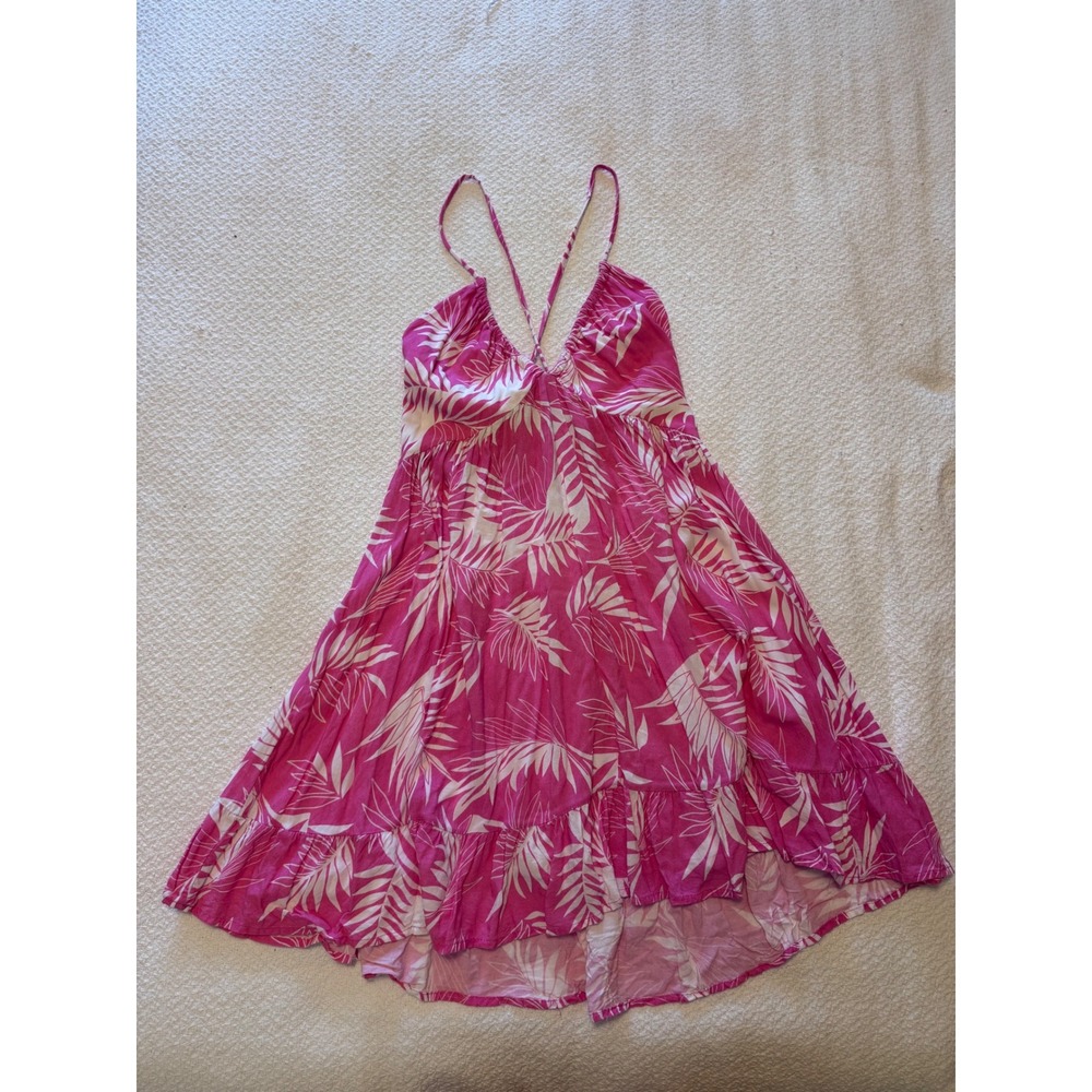 Art & Sol Pink White Tropical Palm Leaf Print High Low Sun Dress Small